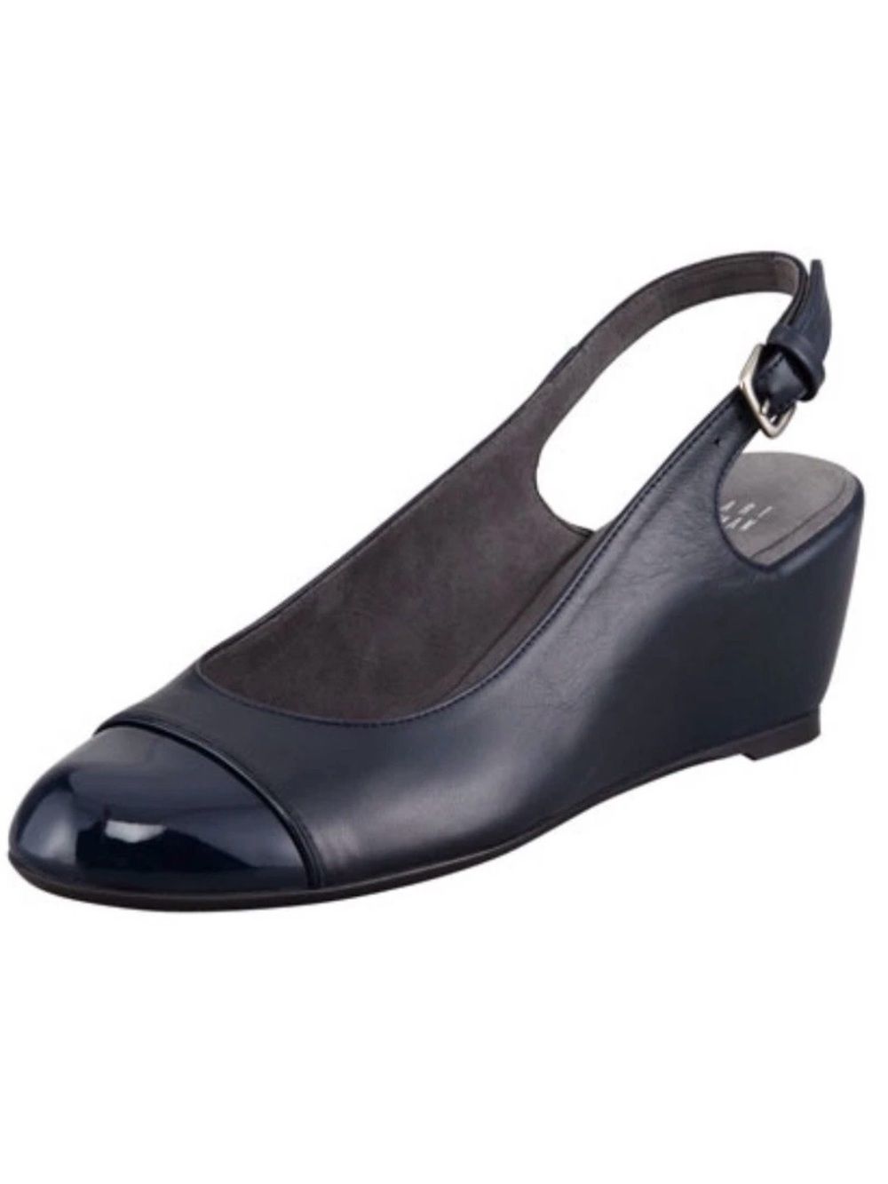 STUART WEITZMAN AUTH $399 Women Navy Blue Nappa Leather Tipin Cap Toe Wedge 6.5